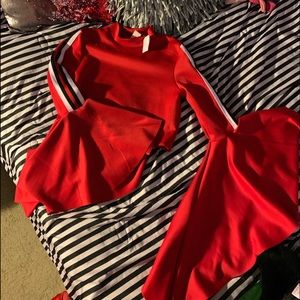 A Red Exaggerate Bell Sleeve Crop Top